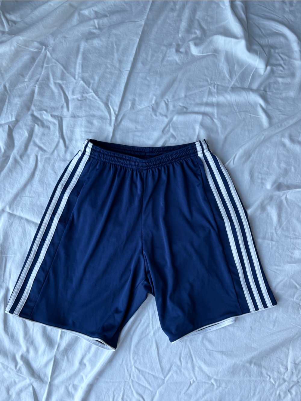 Adidas Navy Athletic Shorts with White Side Stripes